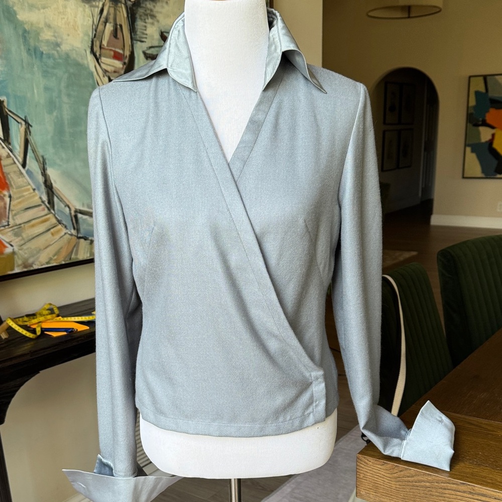 Vintage Mario Barsato Women's Wrap Blouse in Silver Blue